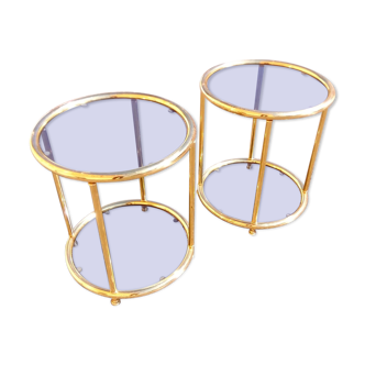 Pair of extra tables pieces of sofa gold metal 70s