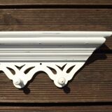 Vintage French White Shabby Chic 6 Peg Coat Rack with Shelf Cut-Out Detail