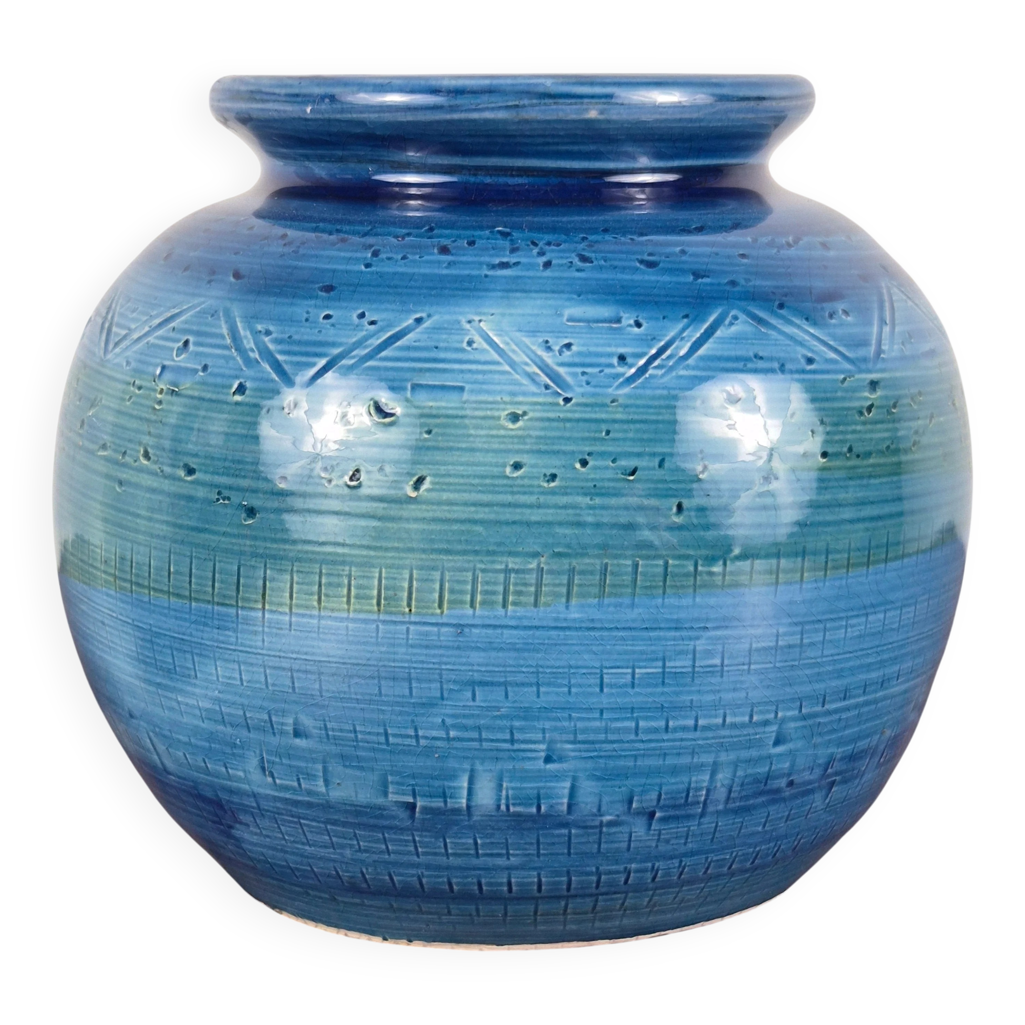 Glazed terracotta vase Rimini Blue by Aldo Londi for Bitossi, Italy, 1960.