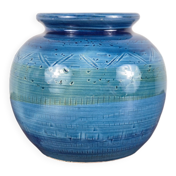 Vase en terre cuite émaillée Rimini Blue par Aldo Londi pour Bitossi, Italie, 1960.