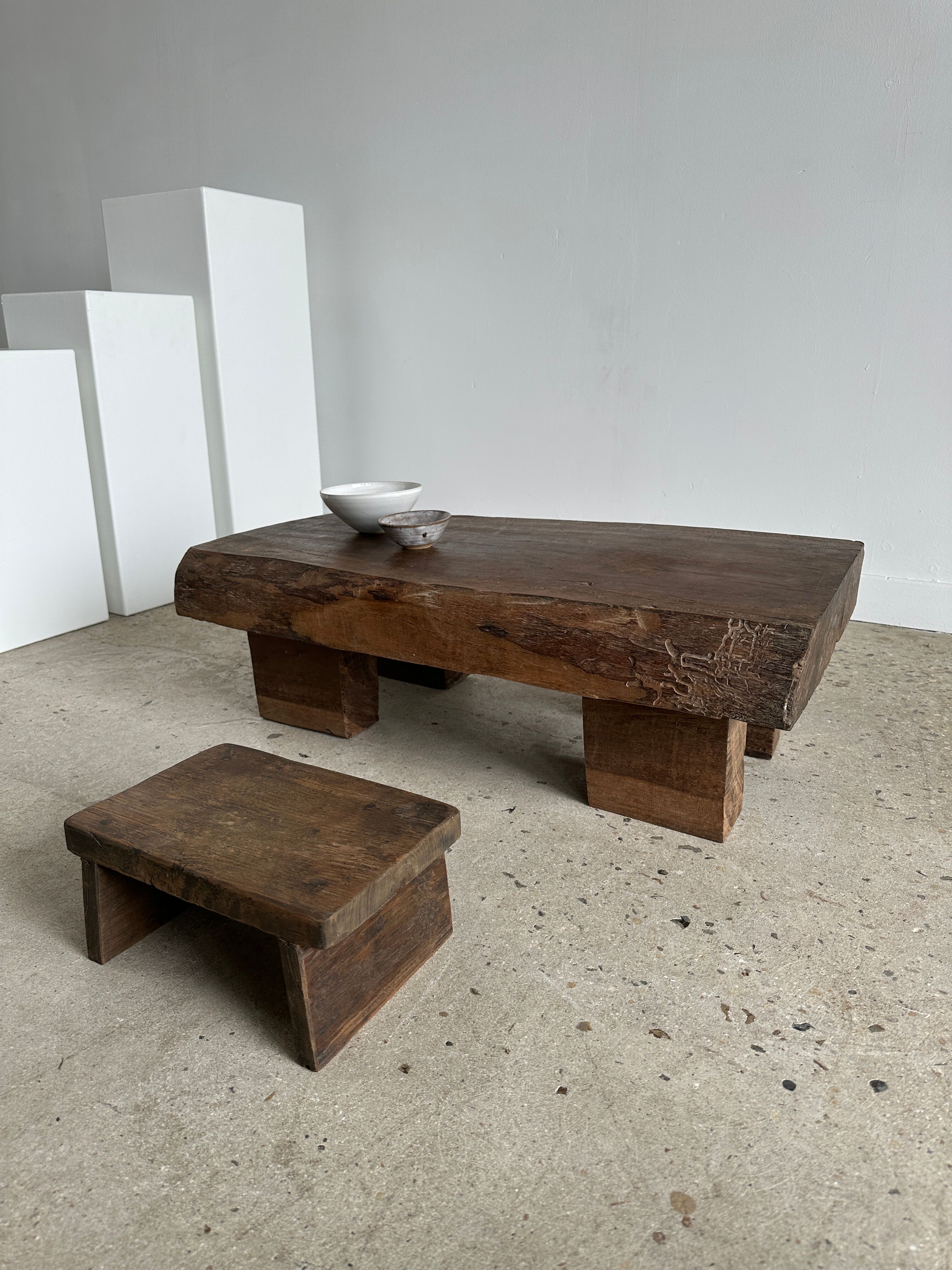 Asian solid wood quadripod brutalist coffee table H30 L81 l42
