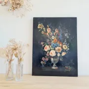 Old Table Painting of Flowers on Wood