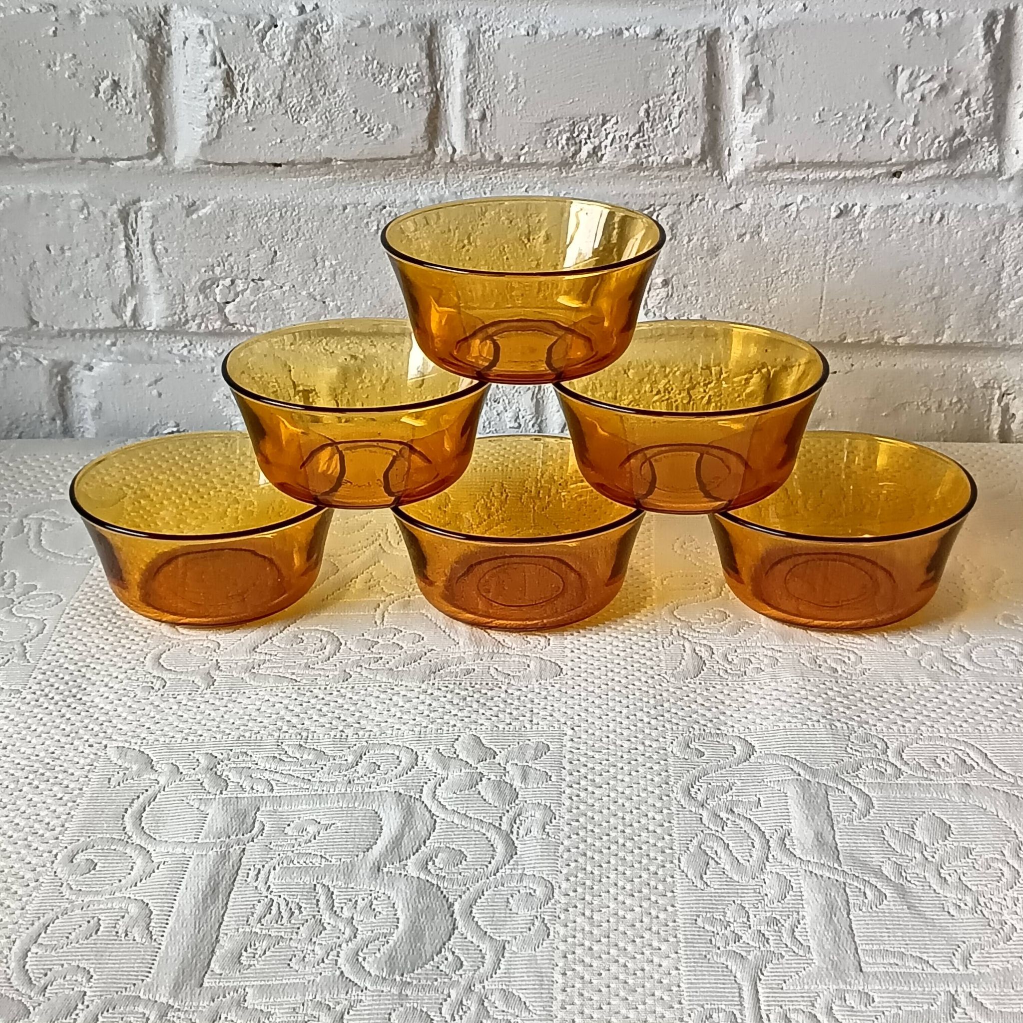 6 amber glass dessert bowls Vereco vintage France