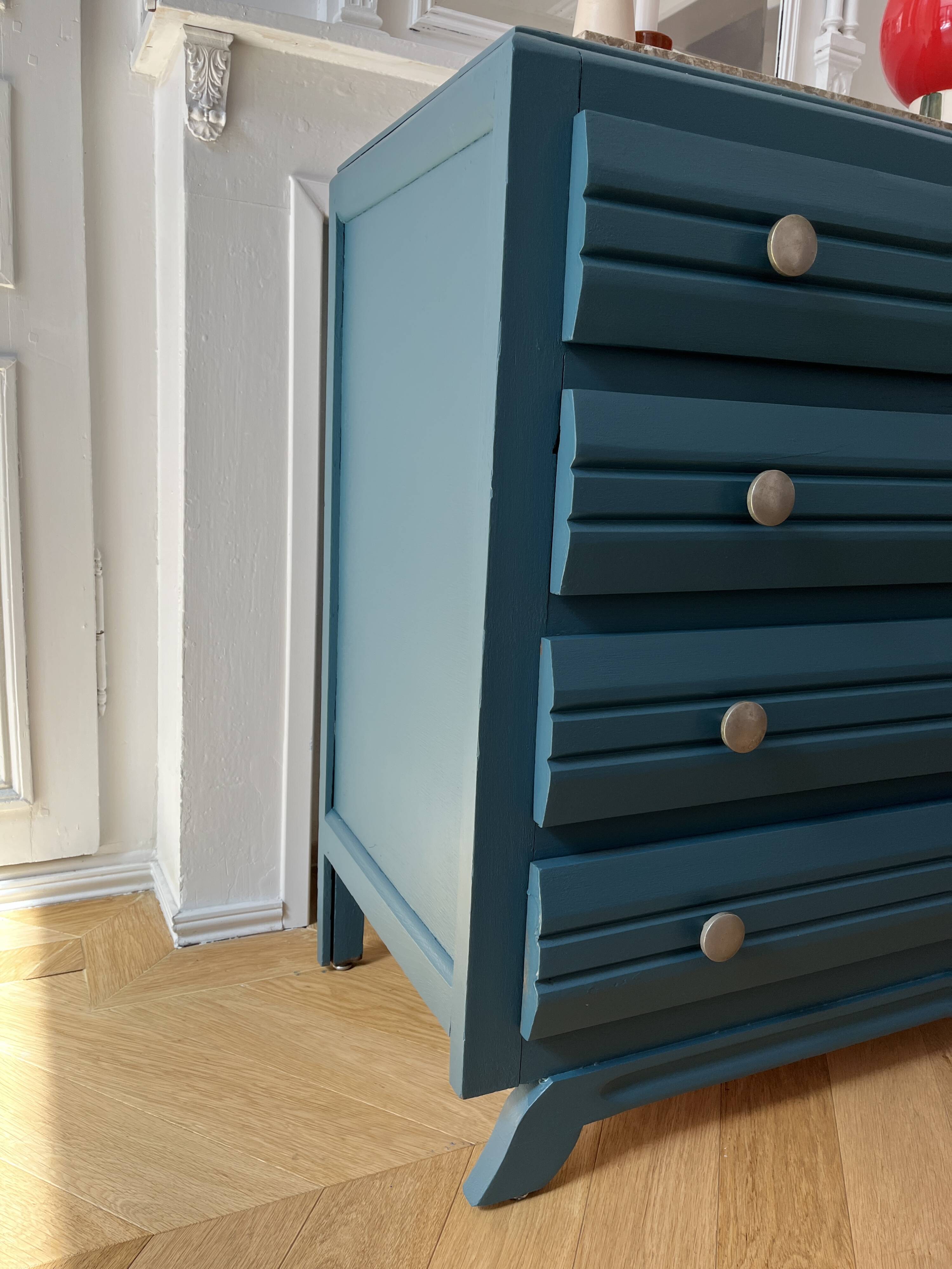 Vintage chest of drawers - 1950s - marble - midnight blue