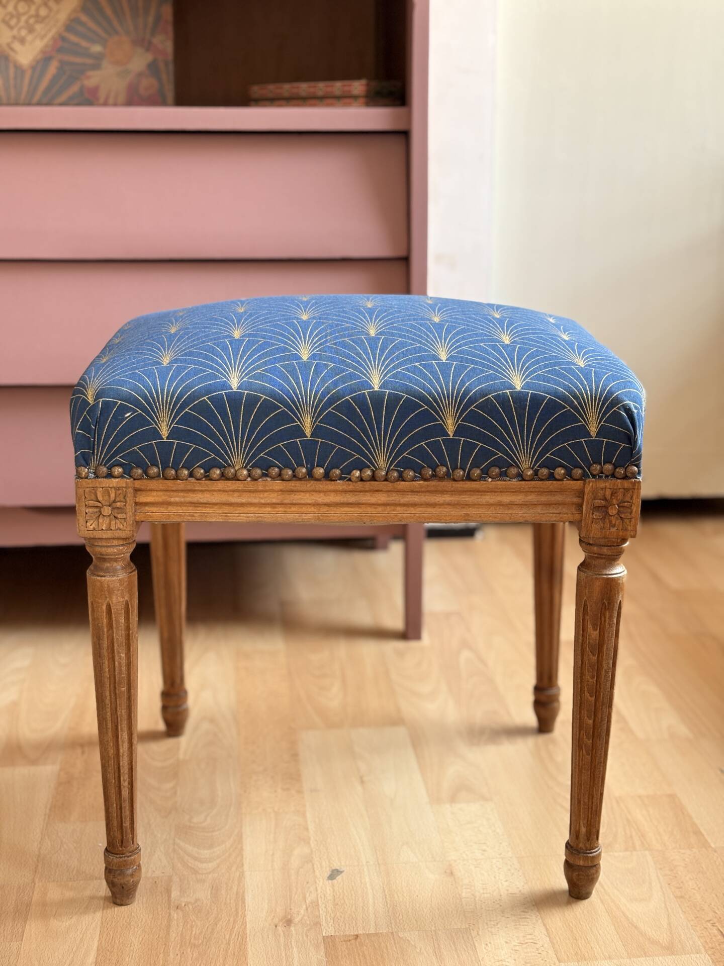 Louis Philippe stool reupholstered