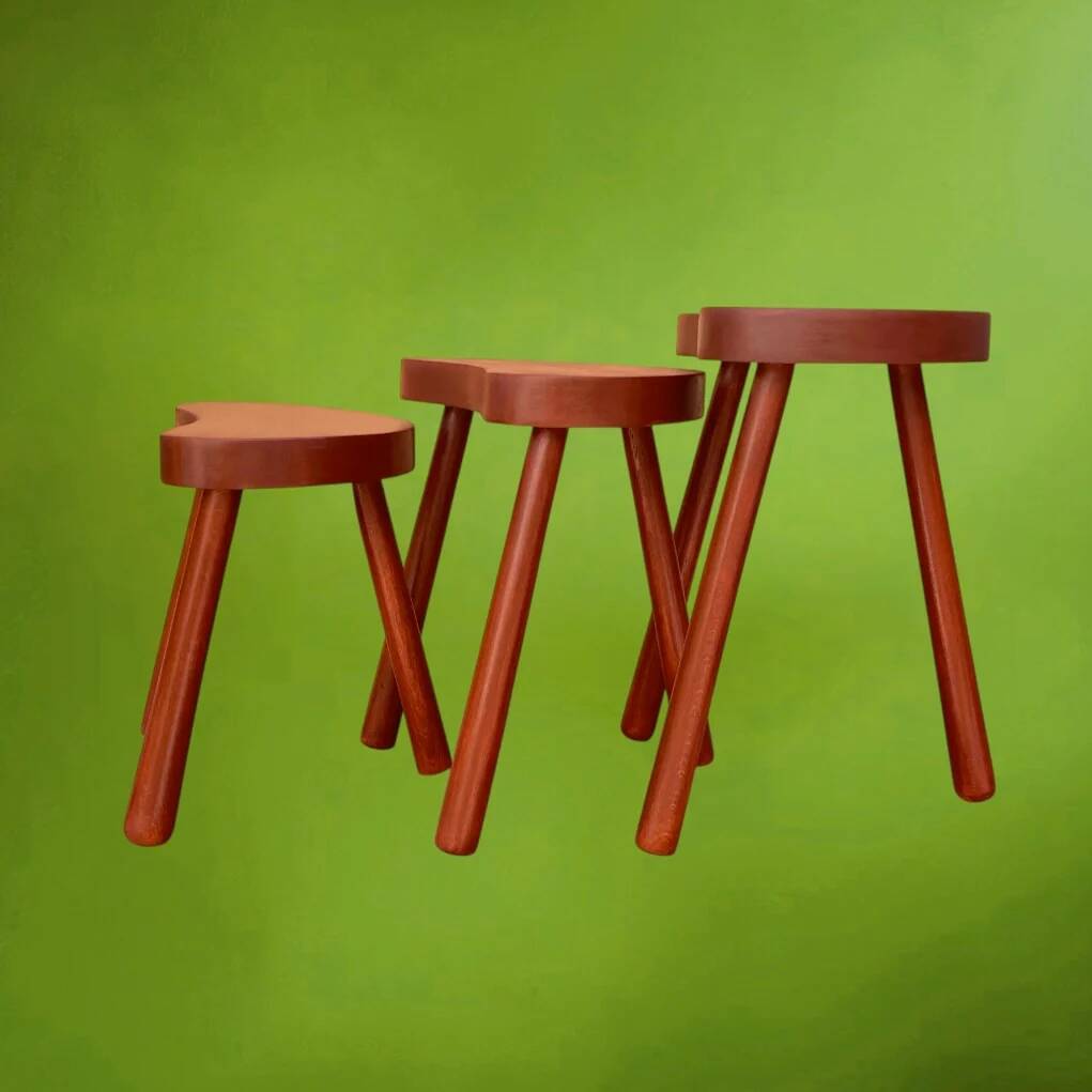 Set of three nesting stools in glazed wood, bean shape - 1960s-70s
