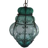 Green Seguso Murano Caged Glass Lantern, Italy, 1940s