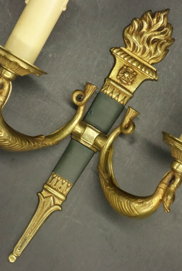 Pair of torchand and swan sconces, Empire style