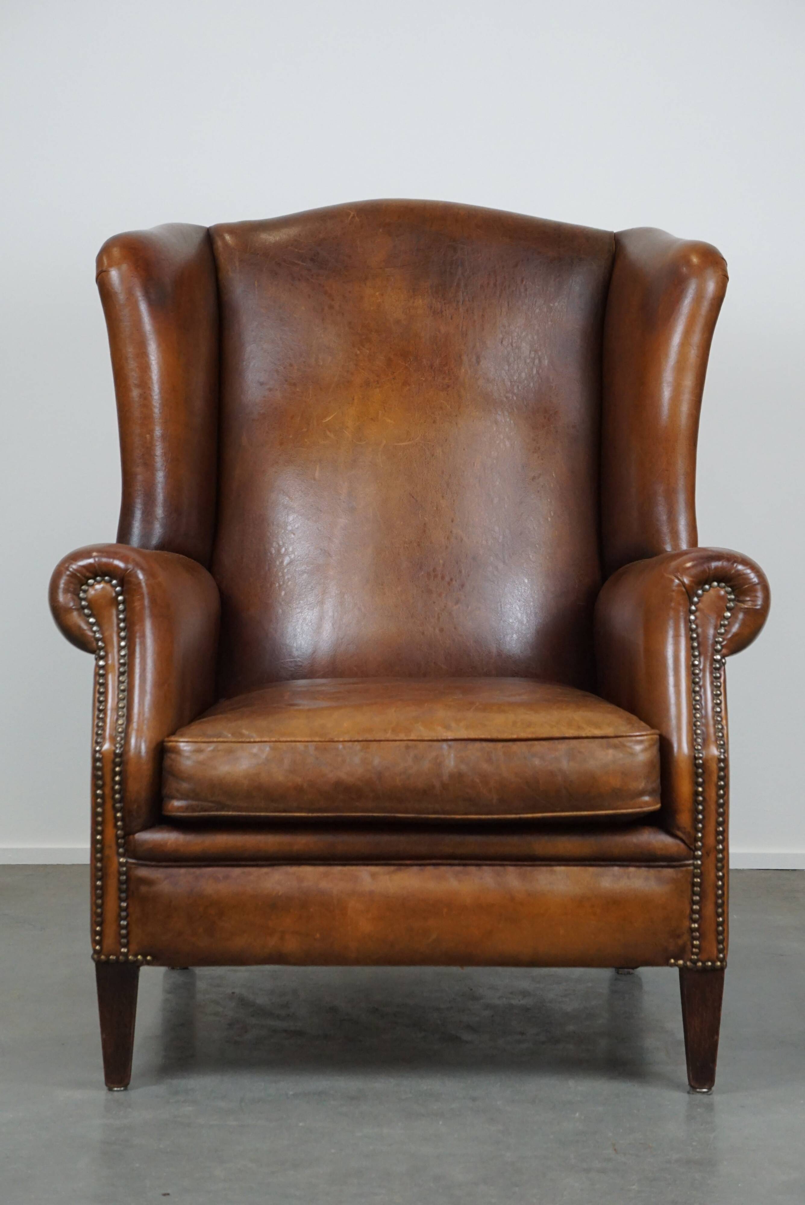 especially comfortable wingback chair made of sheepskin leather, stunning colors