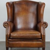 especially comfortable wingback chair made of sheepskin leather, stunning colors