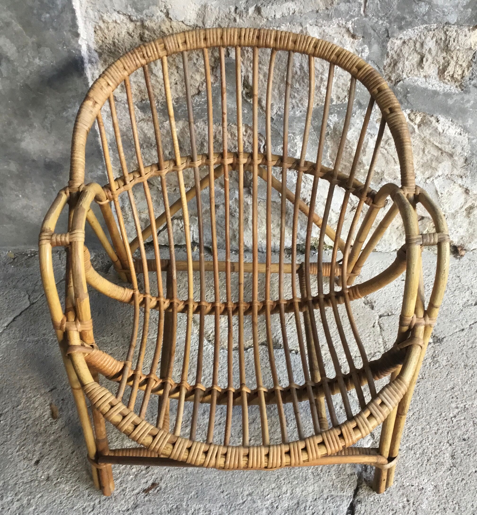 Vintage armchair basket or rattan shell - 1960