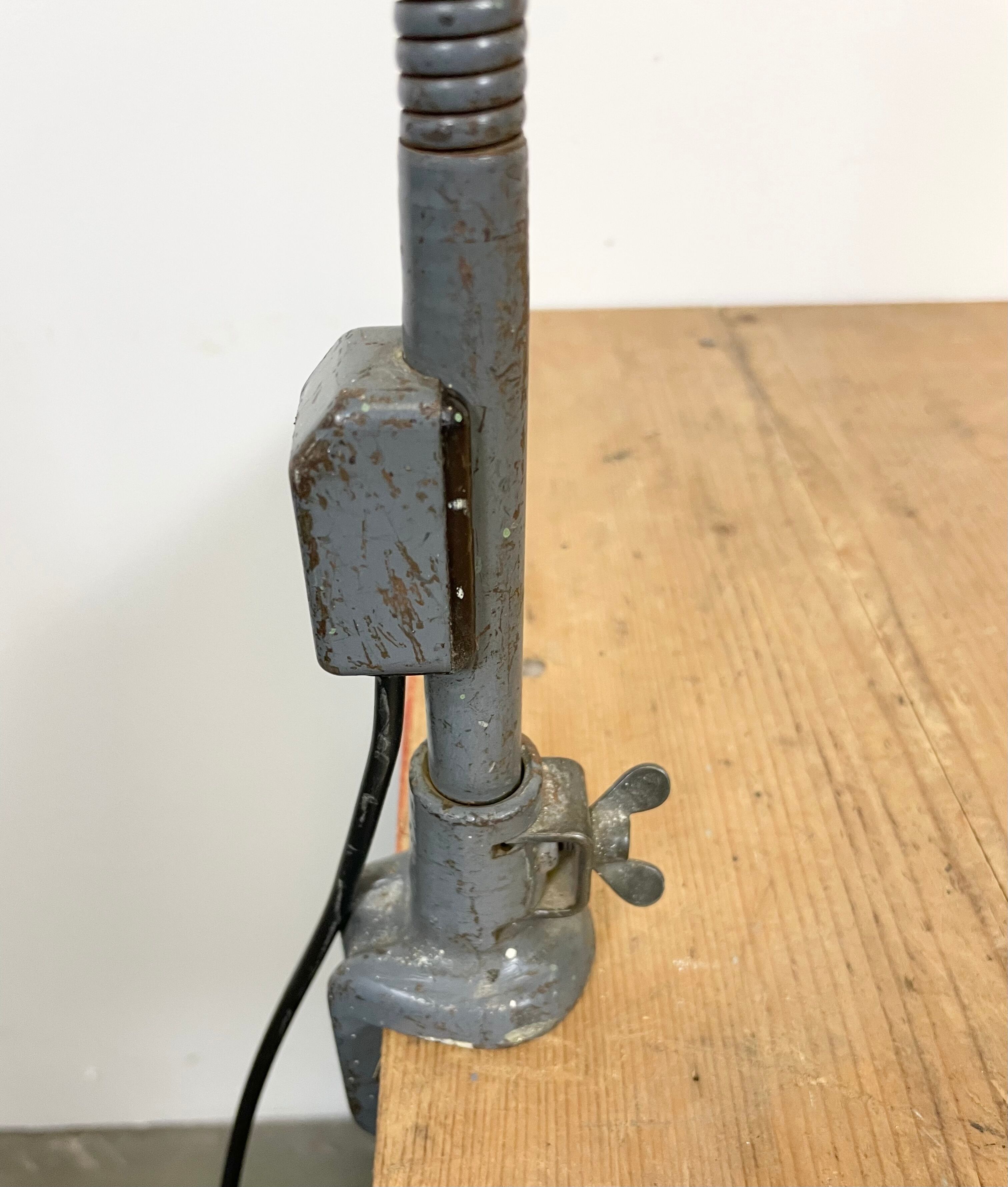 Industrial Grey Enamel Gooseneck Desk Lamp from Siemens, 1950s
