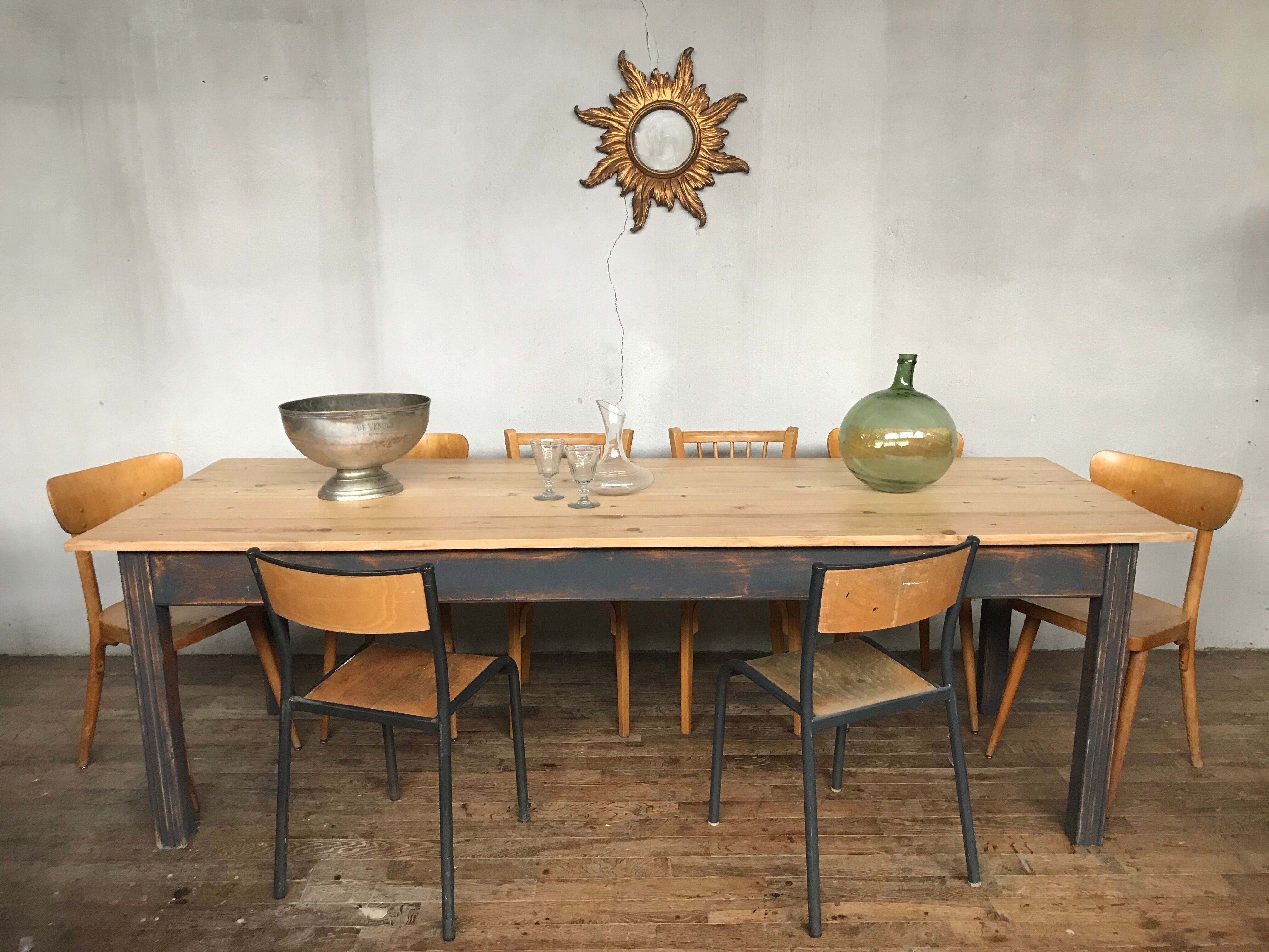 Farm table, early 20th fir bistro countryside