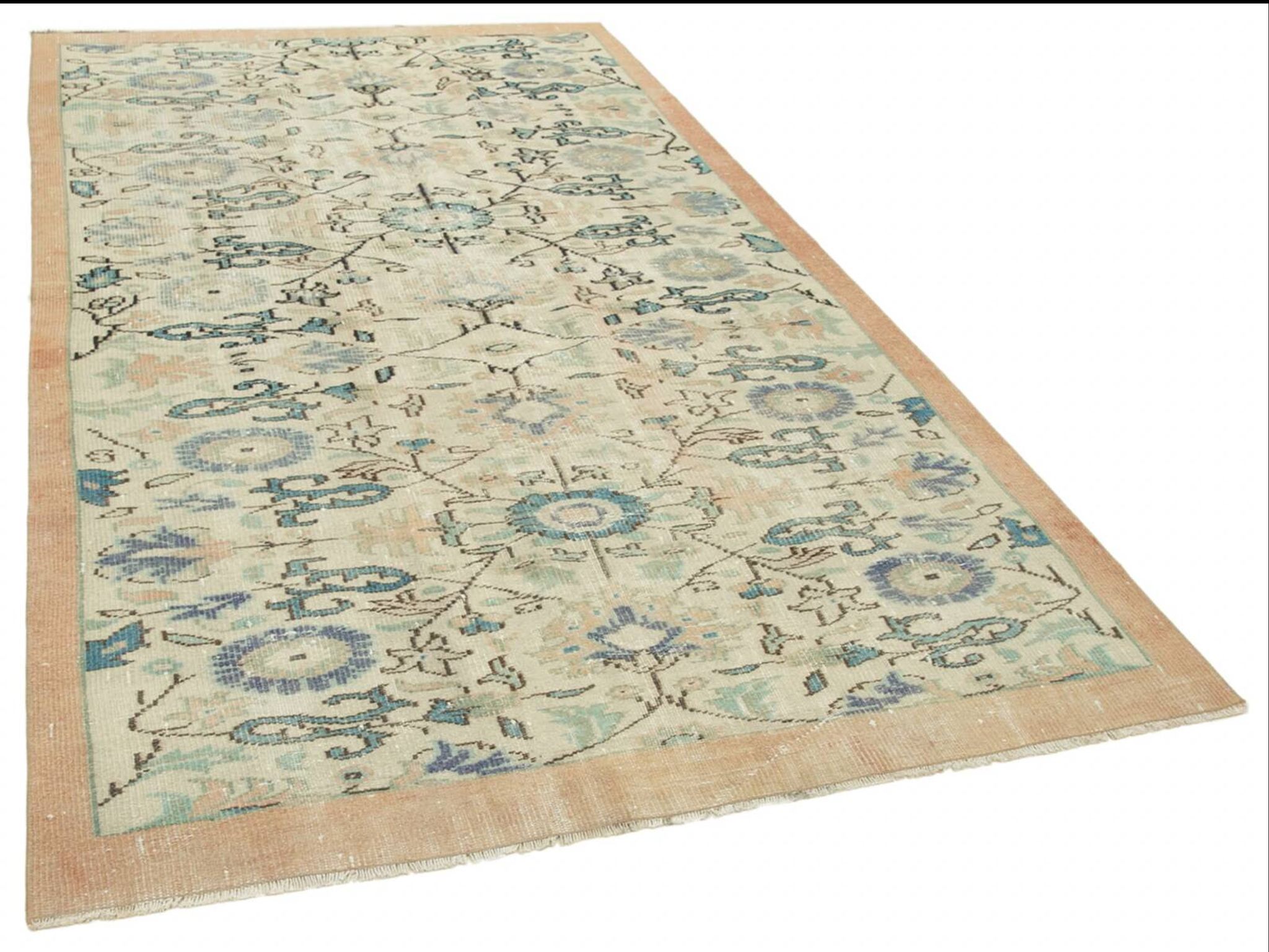 One of a kind hand knotted Turkish beige rug 153 cm x 262 cm