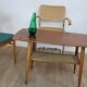 Table basse en teck vintage double plateau 1960 suede