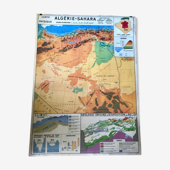 Physical and geographical map of Algeria in the 50/60