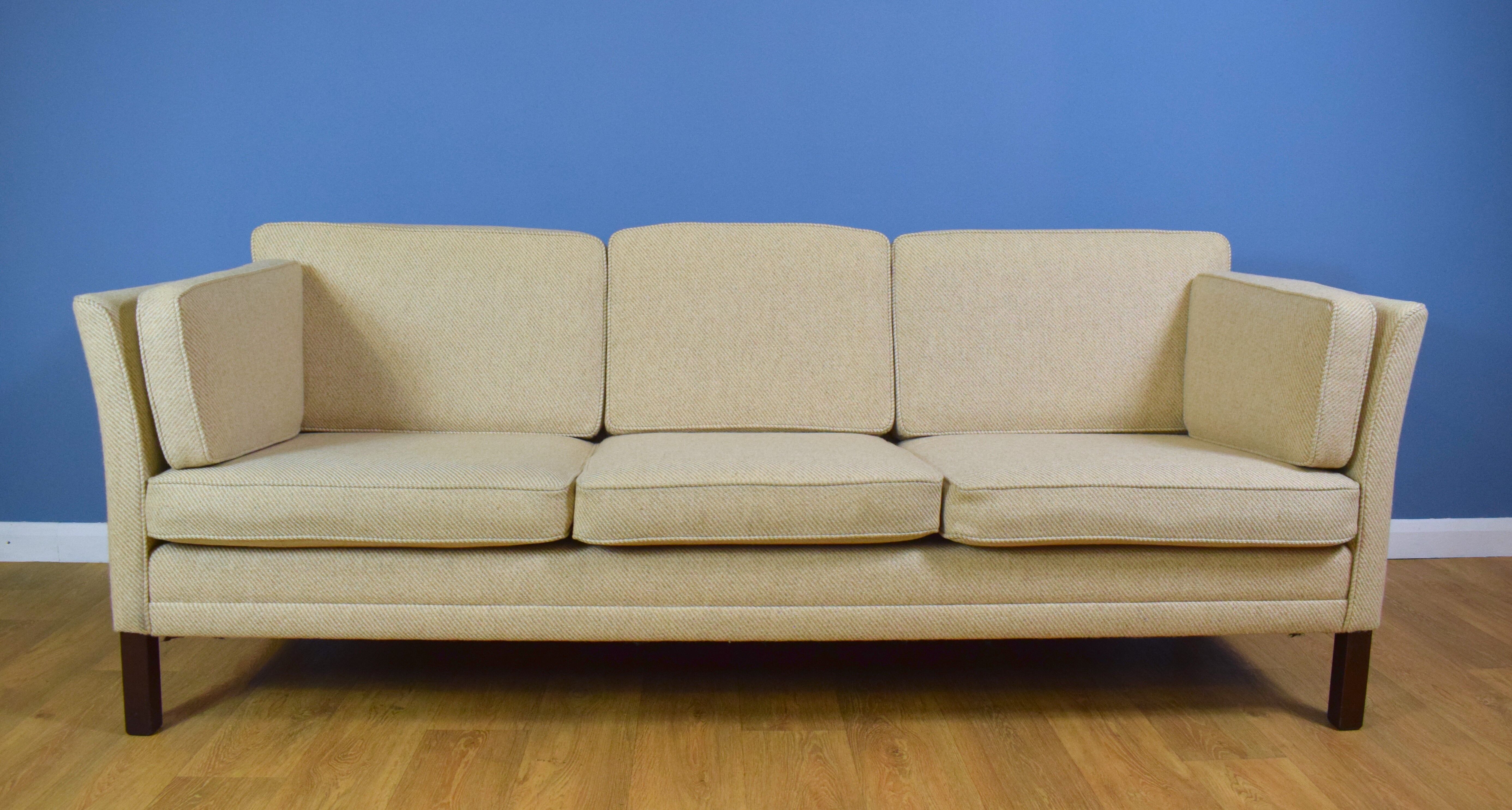 Mid century retro danish stouby style wool 3 seat sofa settee 1980s