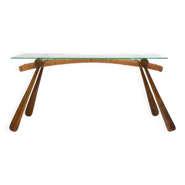 Mid-century side table by Max Kment, maple, cord, Austria, 1950s