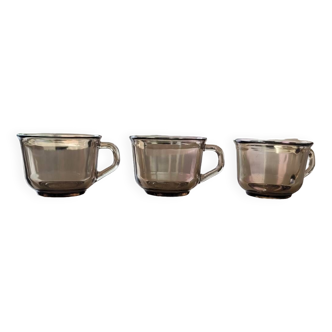 3 Arcoroc smoked glass cups