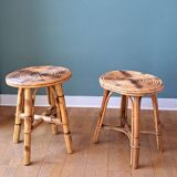 Pair of spiral rattan stools