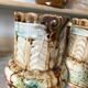Set of milk jugs in slipware from the 19th century.