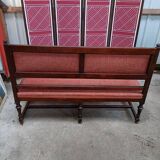 Ancienne banquette style Louis XVI en bois massif avec assise et dossier tissés
