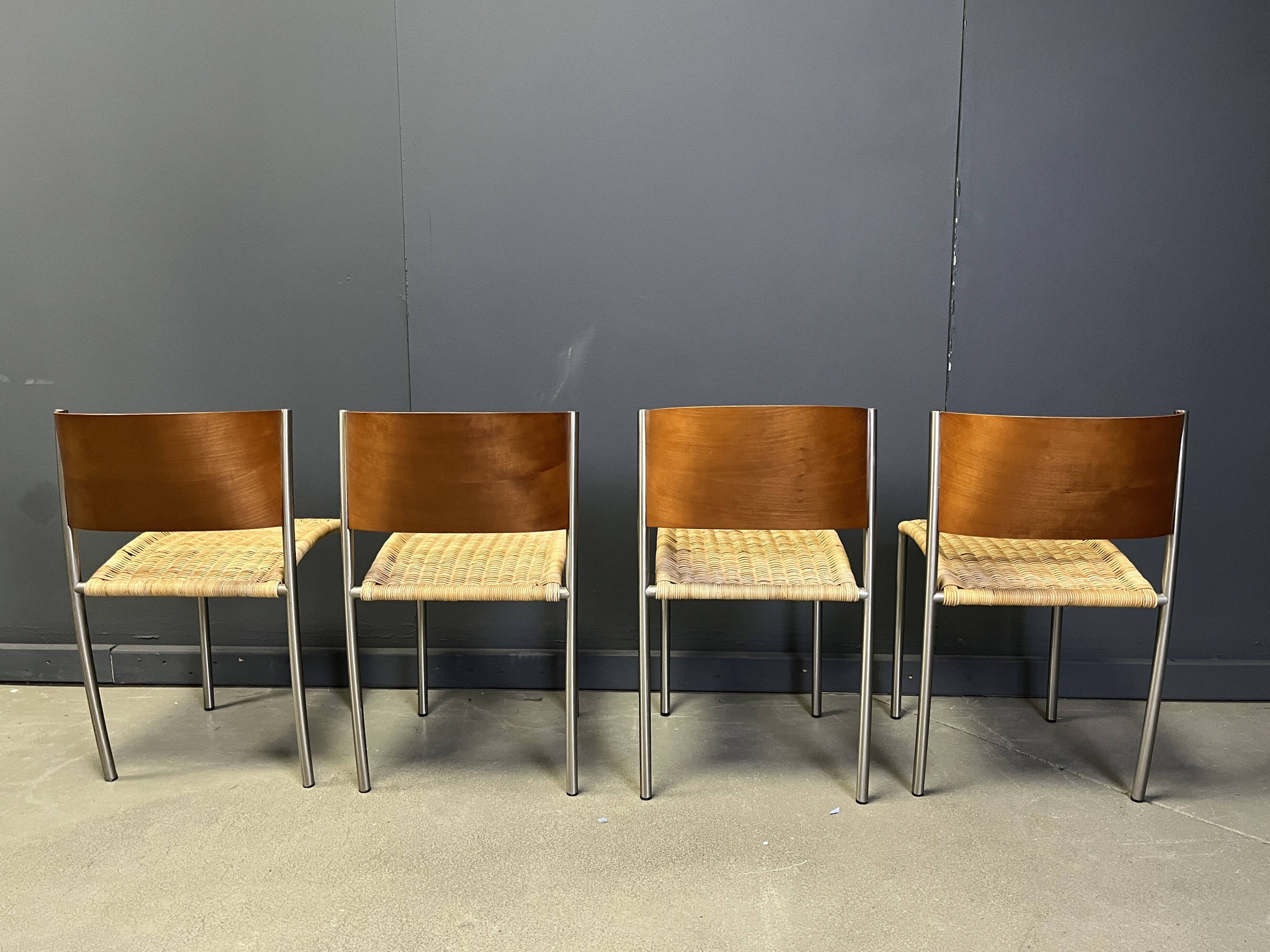 Chaises de salle à manger vintage en osier et chrome, années 1980