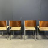 Chaises de salle à manger vintage en osier et chrome, années 1980