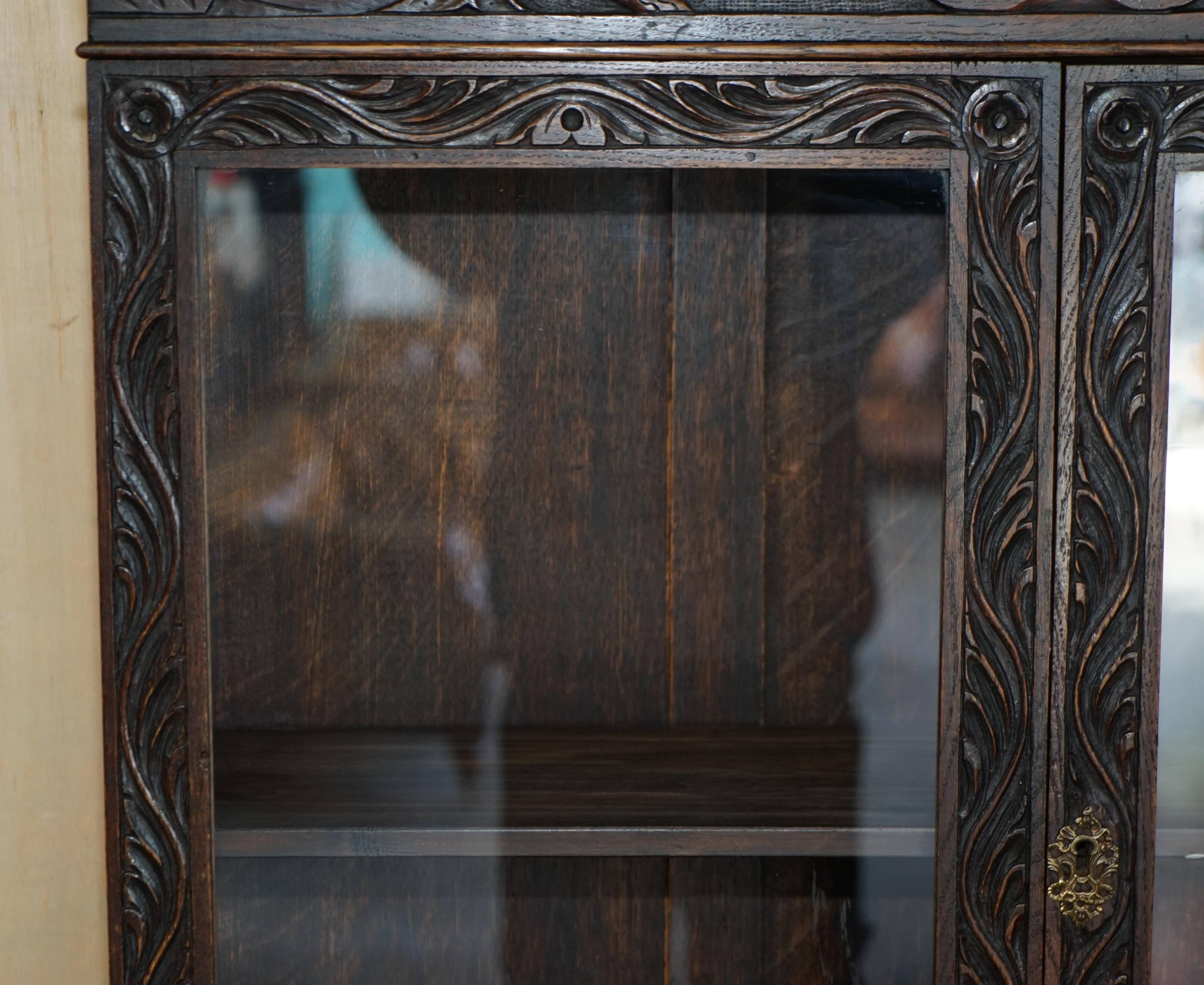Library Desk in Carved Oak with Brass Handles