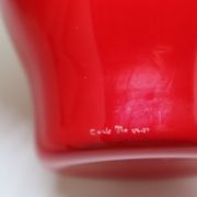 Red Murano glass vase in white shirt ( incamiciato ) , Made in Italy Moretti