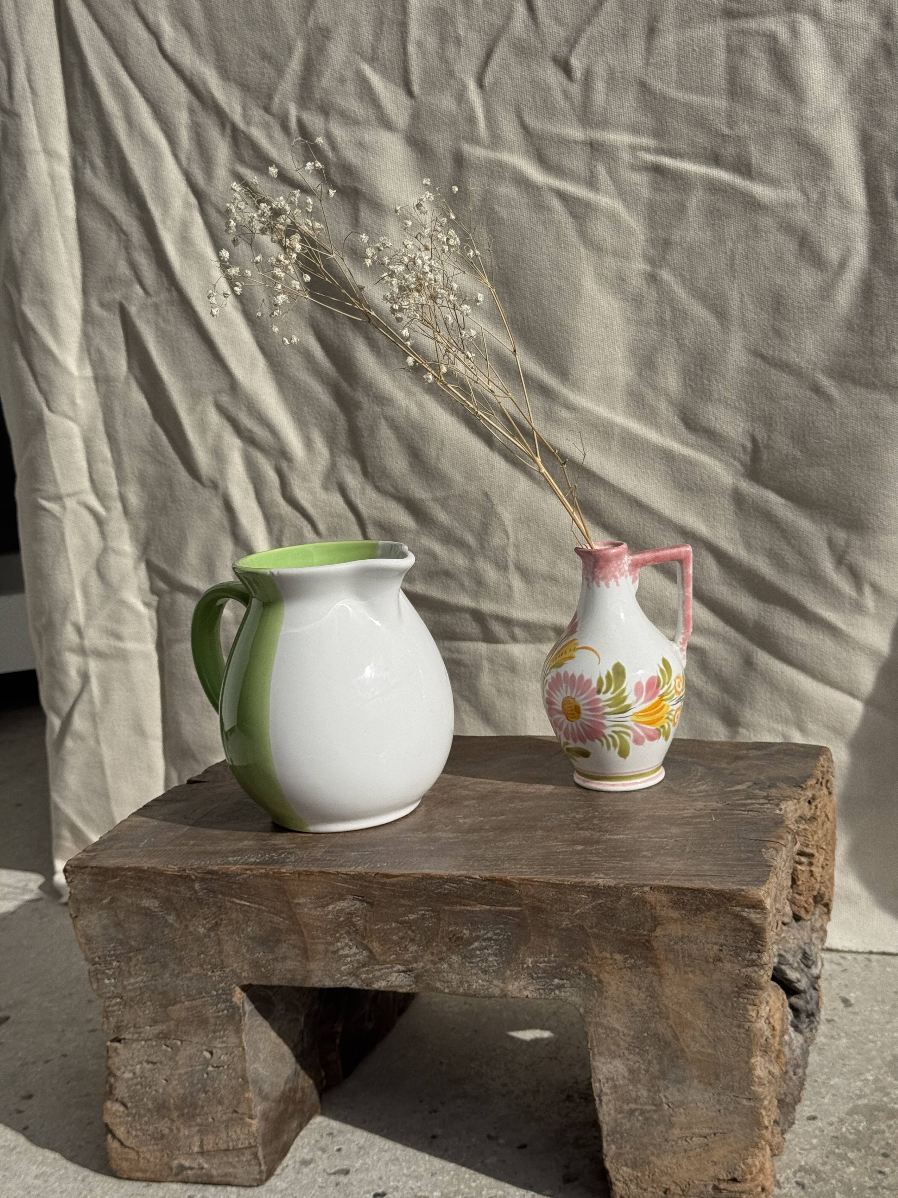 Mini vase with stylised flowers in green and yellow roses, H15.5.