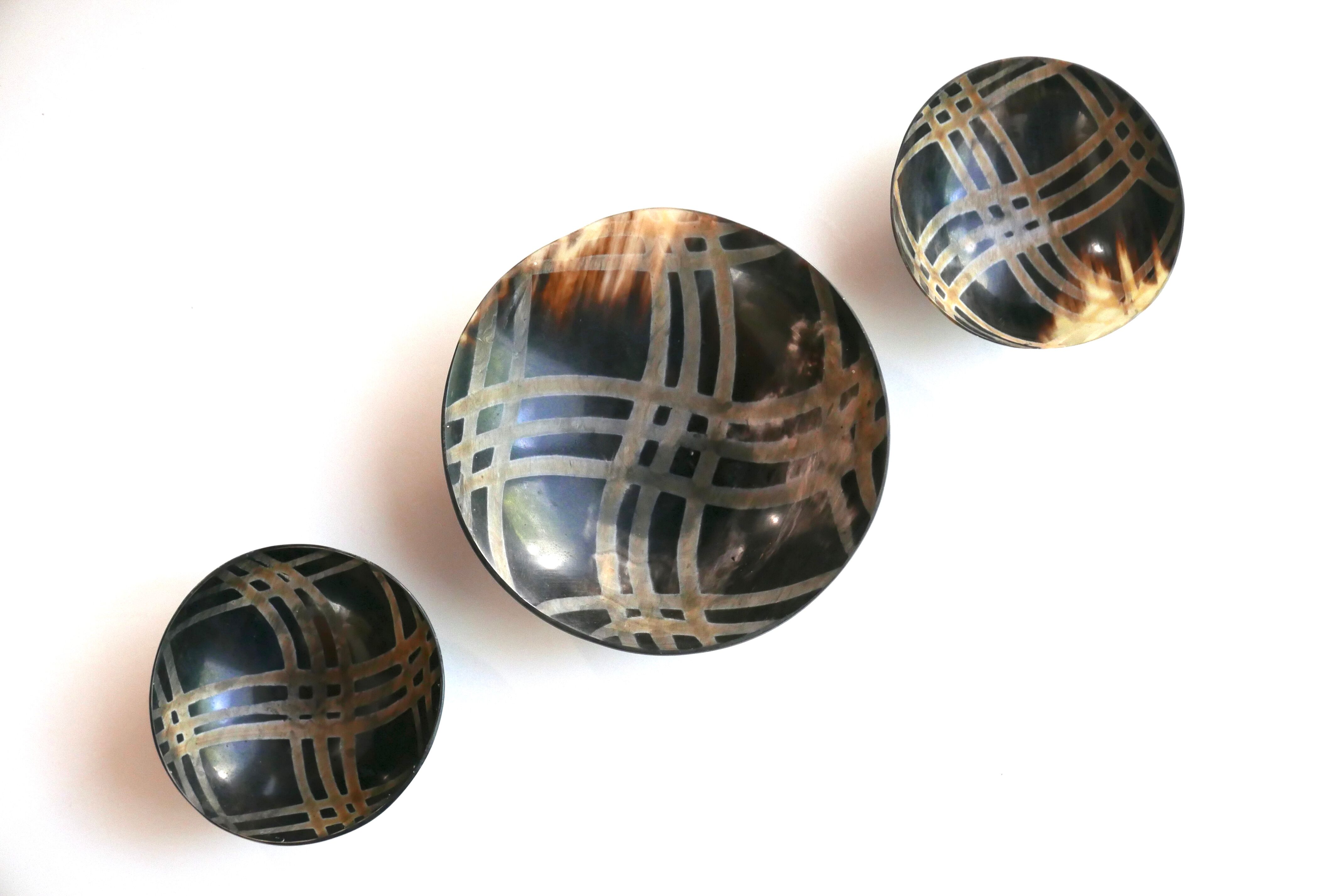 Three round horn cups, 70s