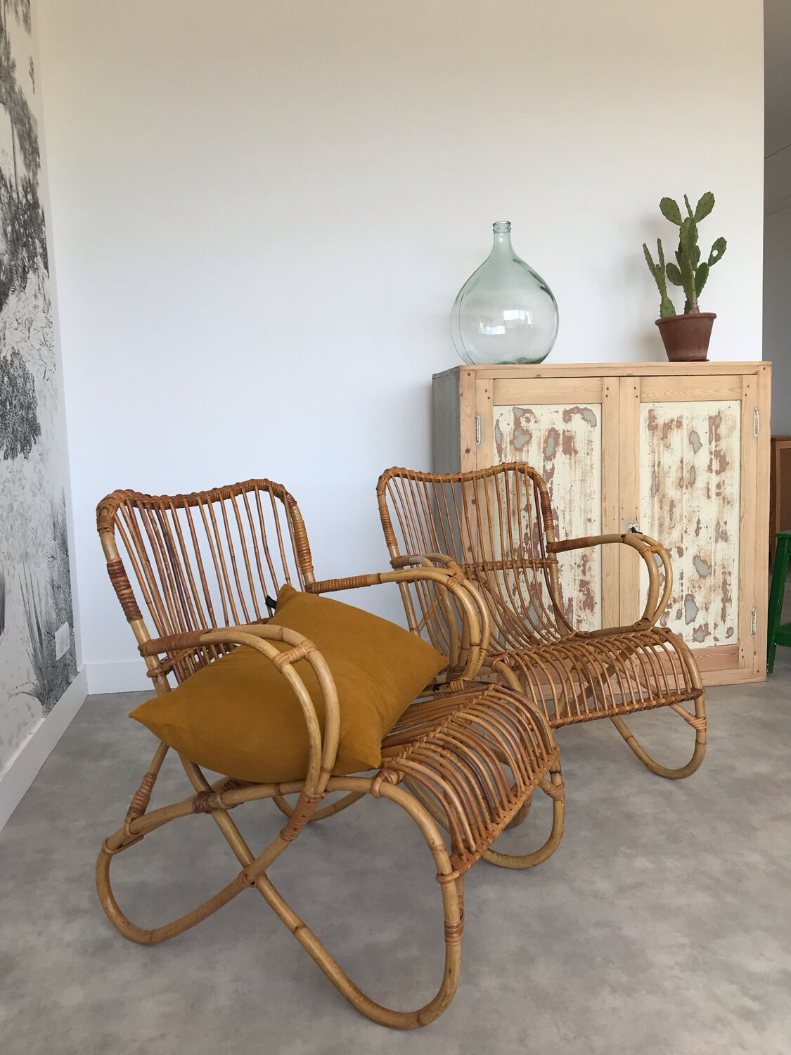 Pair of vintage rattan armchairs