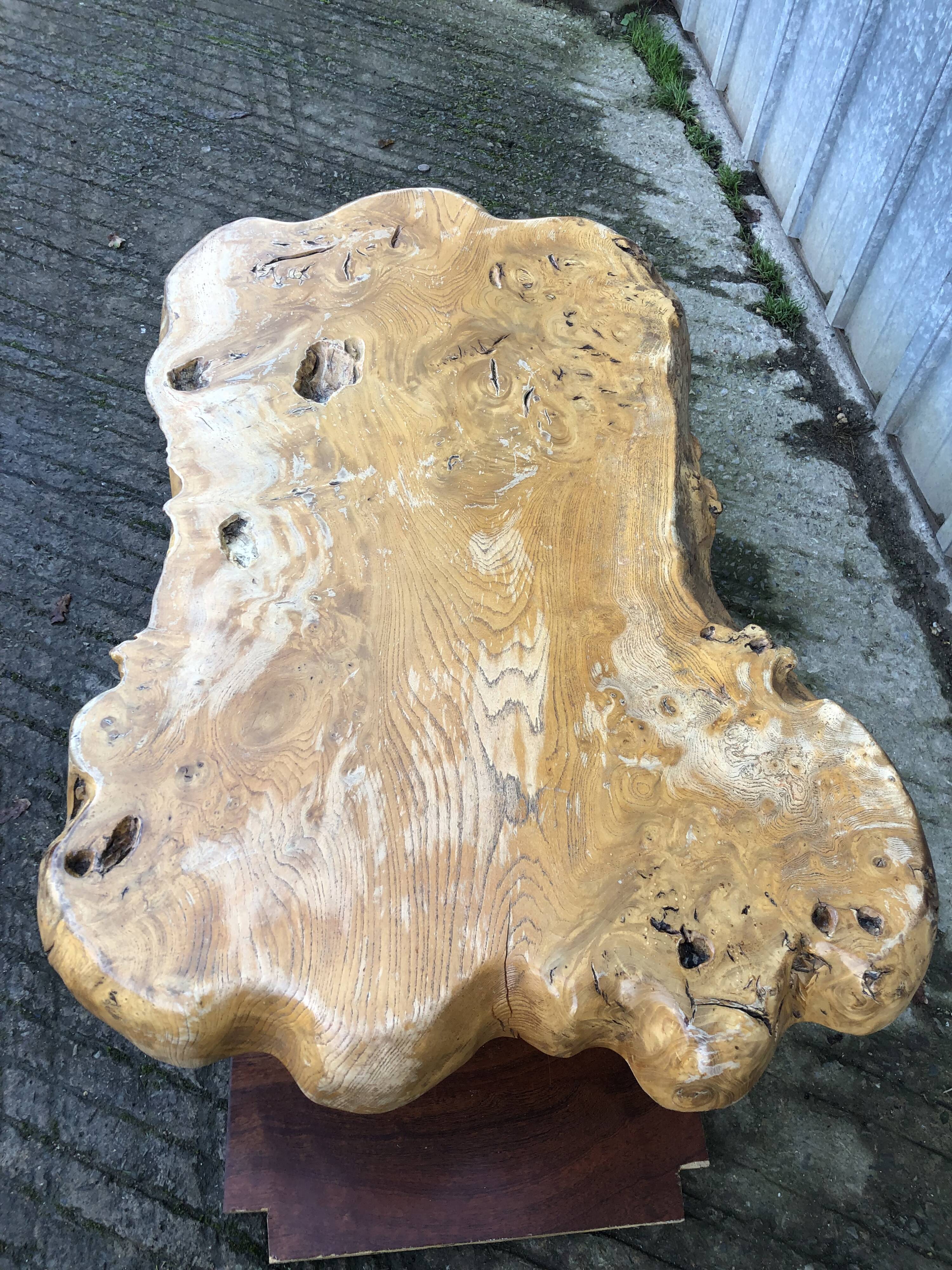 Handcrafted Brutalist coffee table in solid elm