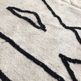 Moroccan Berber Kilim carpet ecru with black graphic patterns 315x198cm