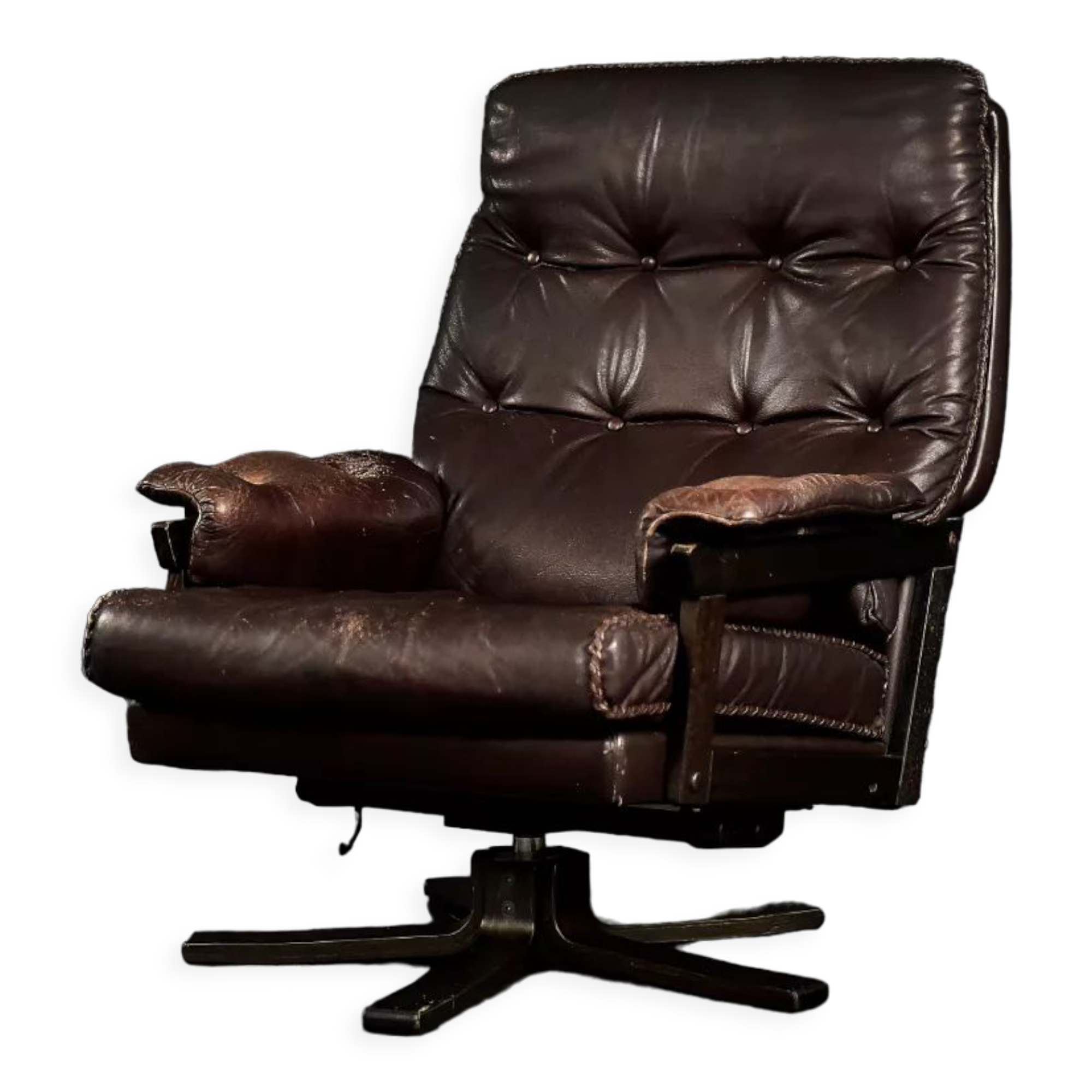 Modern Scandinavian brown leather swivel chair, 1970s