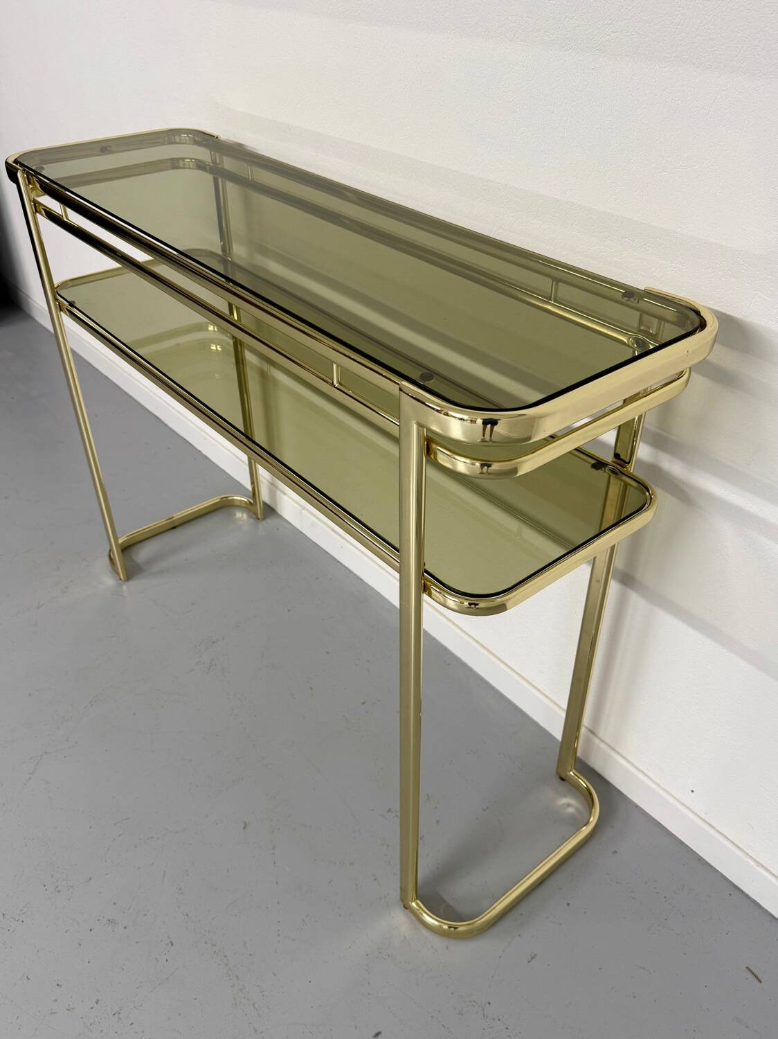 Antique gilt brass console table by Italian designer Milo Baughman for More