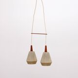 Vintage hanging lamp with two shades and teak, 1960s Sweden