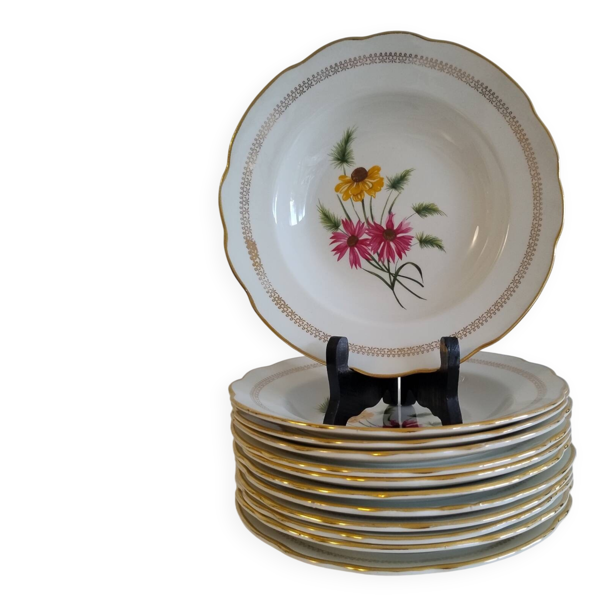 12 deep plates – Gien porcelain – Fanfare model – 1920s