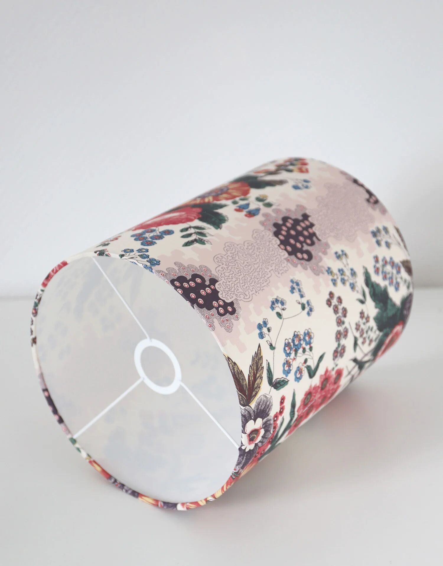 Recycled vintage lamp — handmade plum ceramic and antique floral lampshade