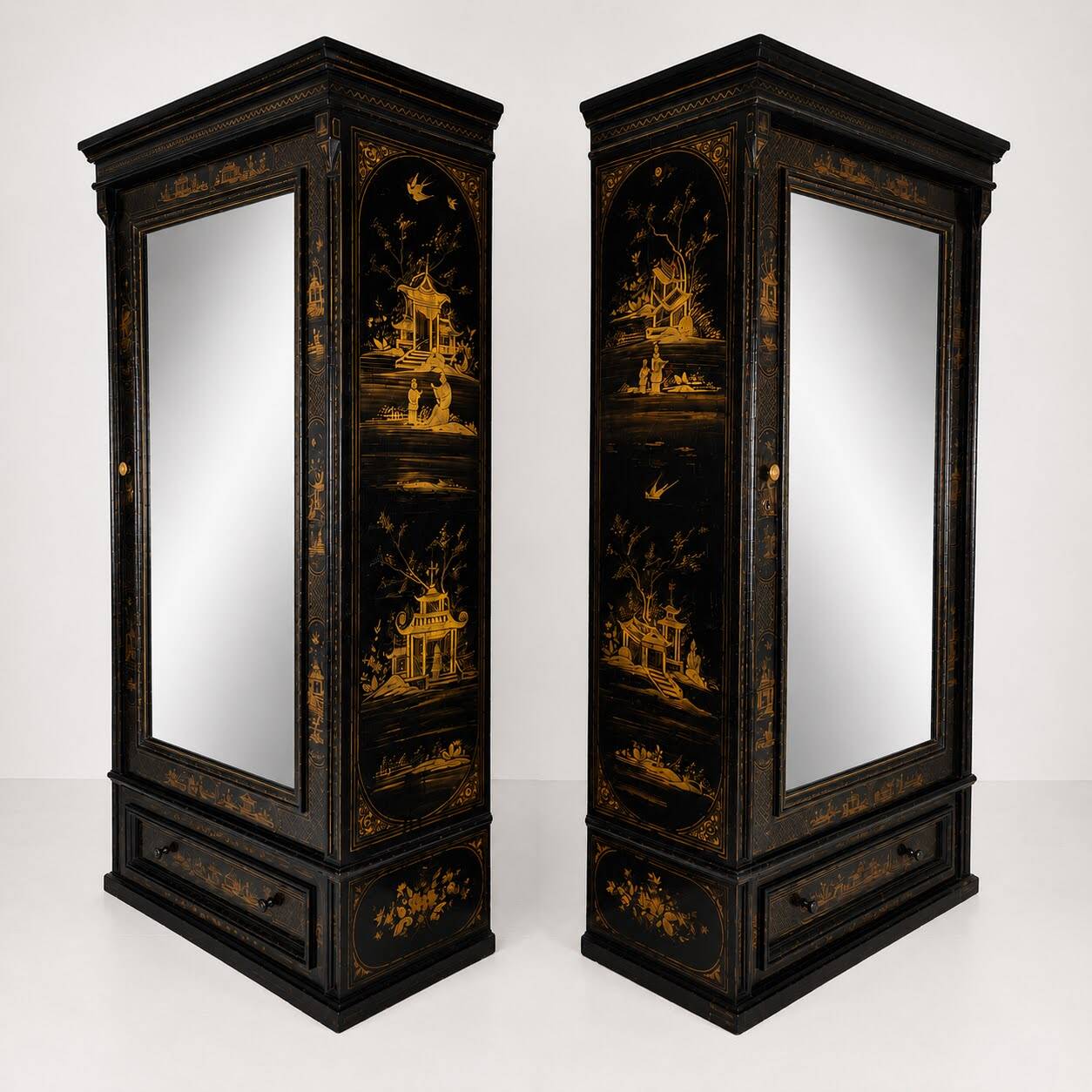 Pair of Chinoiserie Linen Cupboards / Wardrobes 19th Century