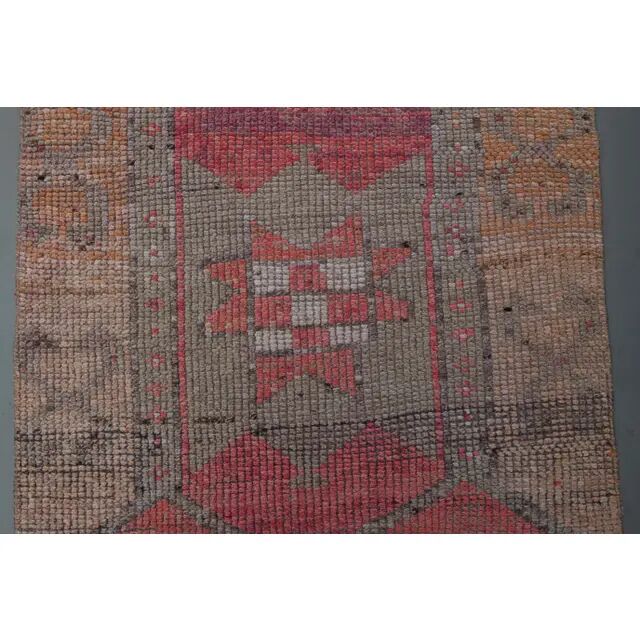 1970s Vintage Turkish Oushak Handmade Wool Cotton Pink Runner Rug 90x365
