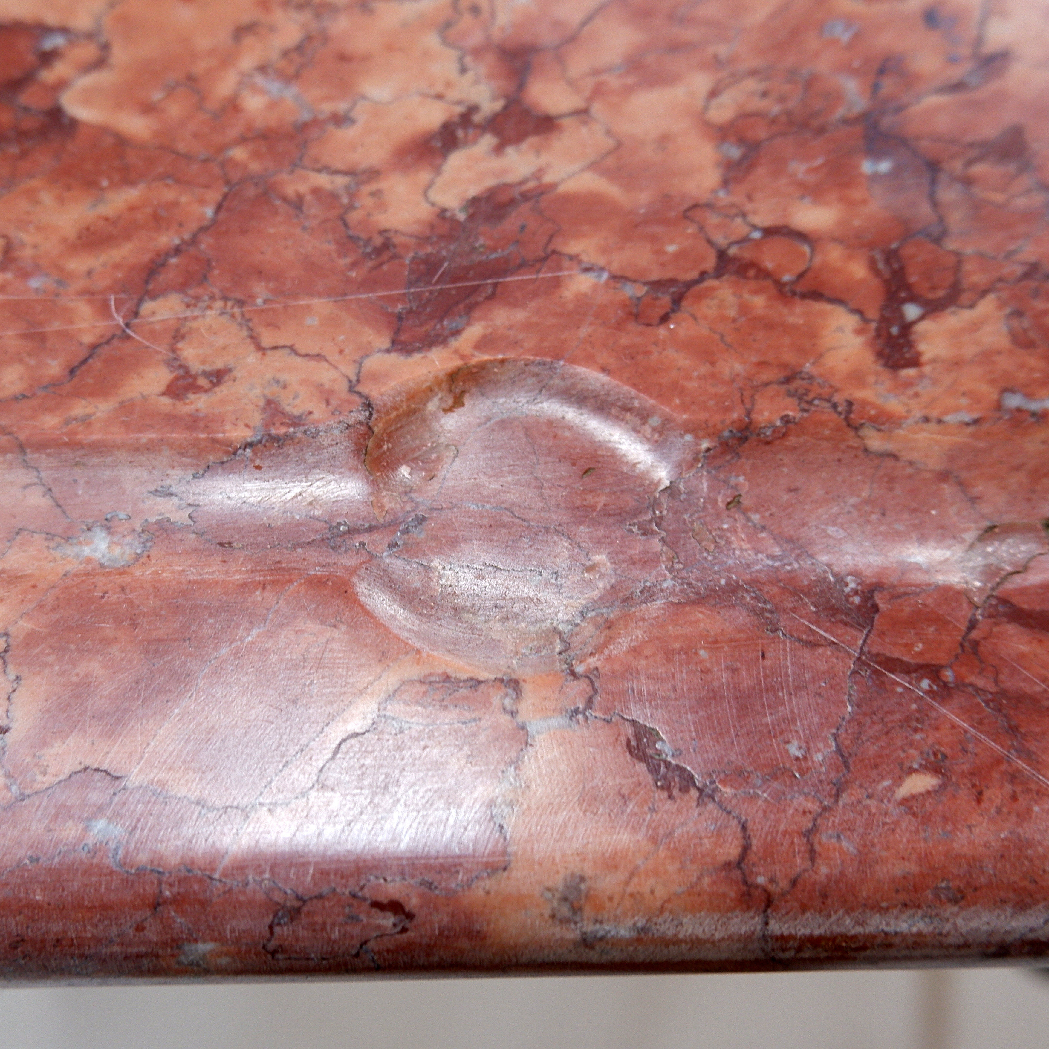 Large 19th-century French butcher's table in wrought iron and red marble