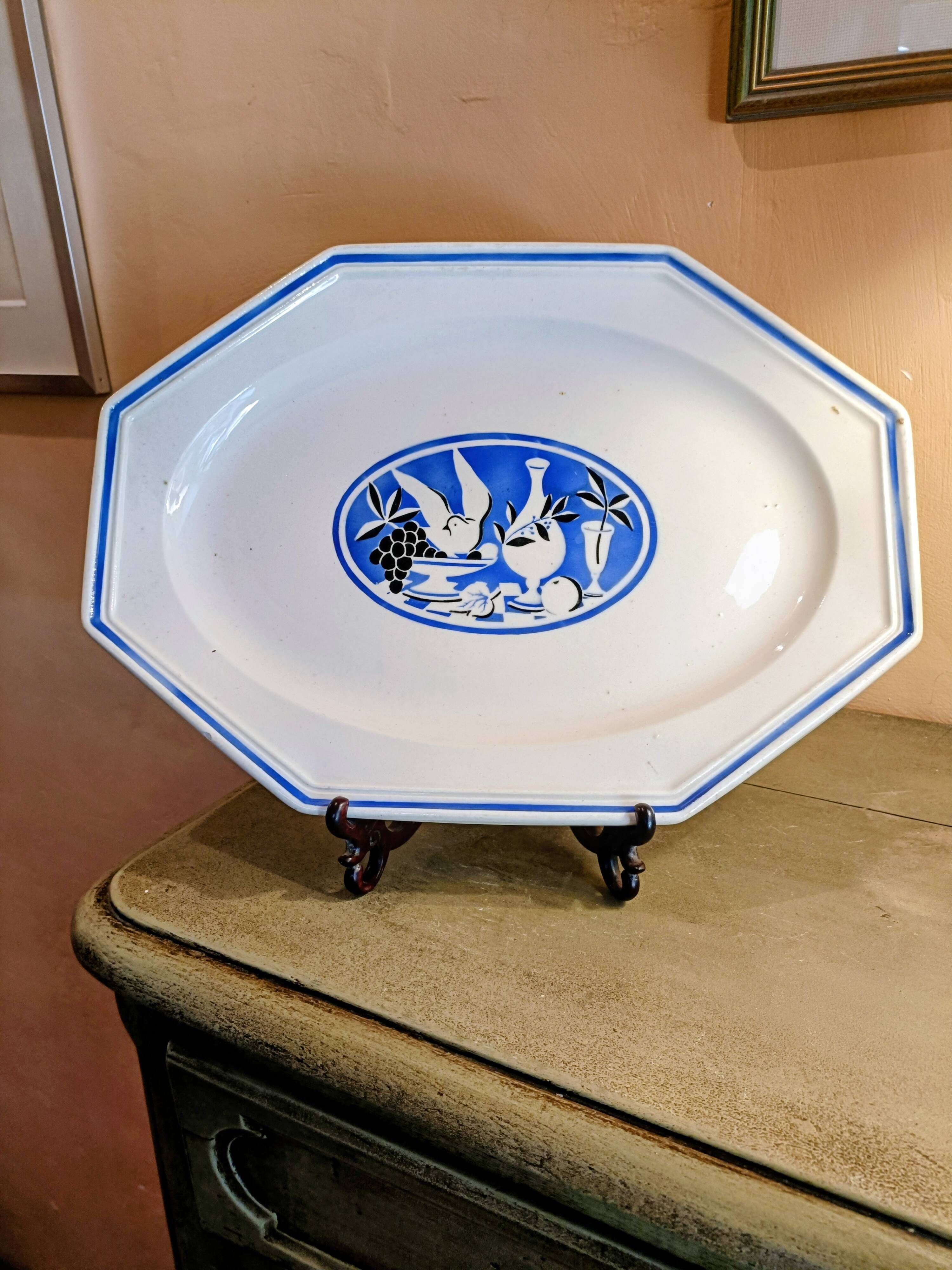 Large octagonal dish KG Luneville Art Deco