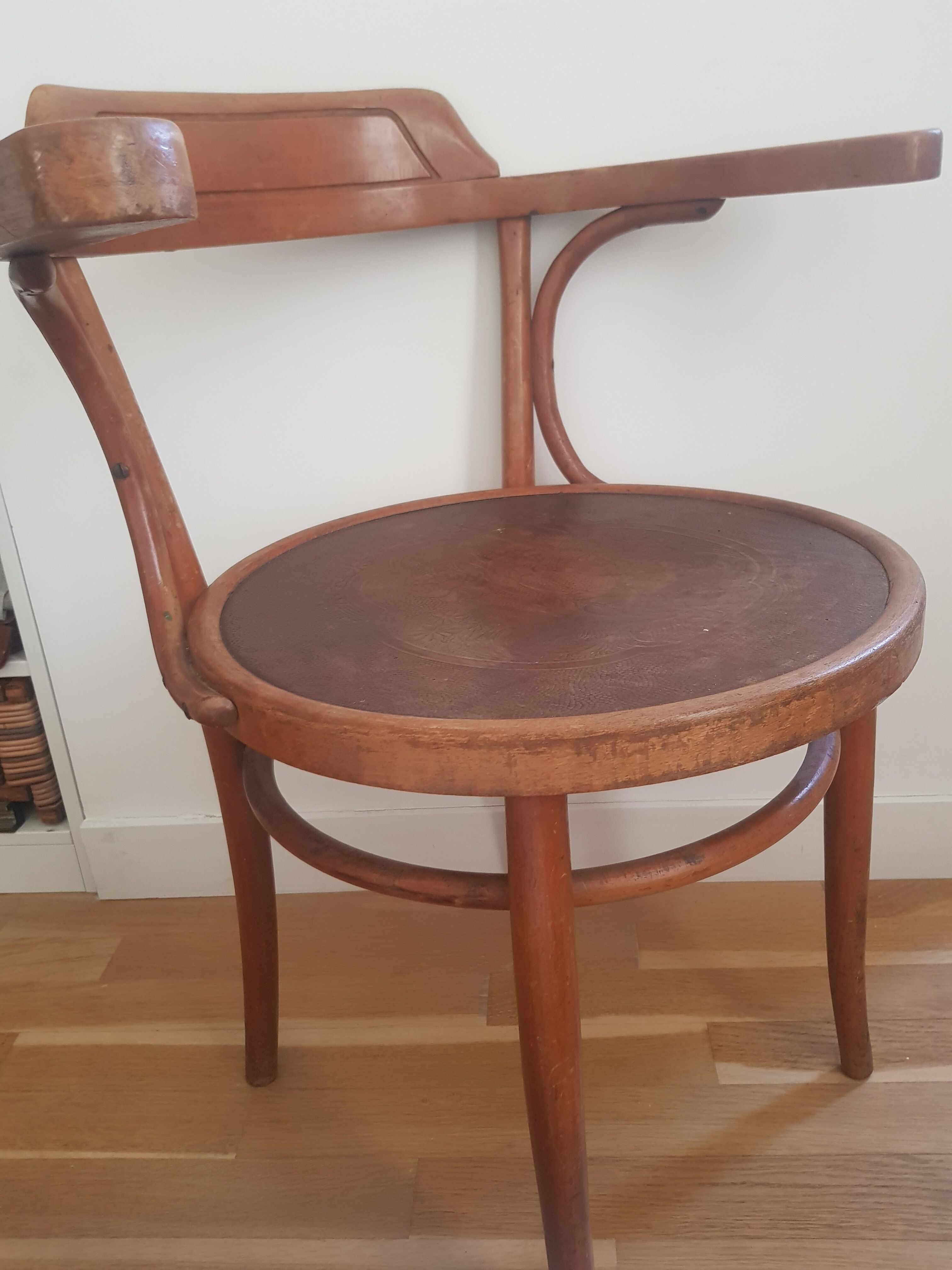 Wooden bistro chair with armrests
