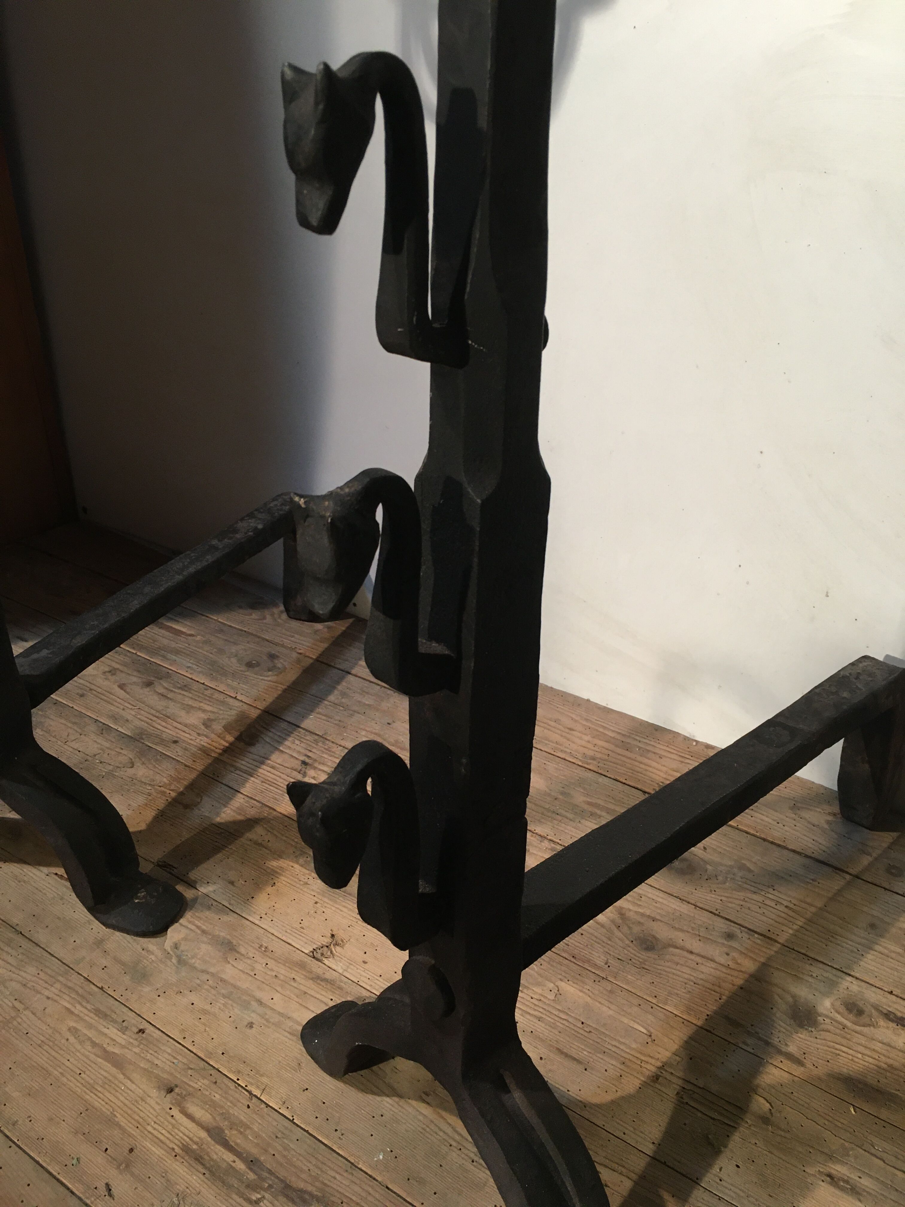 Pair of wrought iron fire tongs