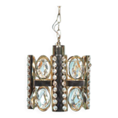 Lustre suspendu Palwa midcentury en cristal, verre et laiton