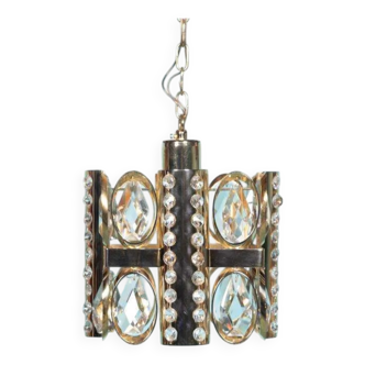 Palwa mid-century suspended chandelier in crystal, glass and brass.