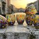 Set of 6 blown glass glasses from Venice with Effetre Murano murrine.