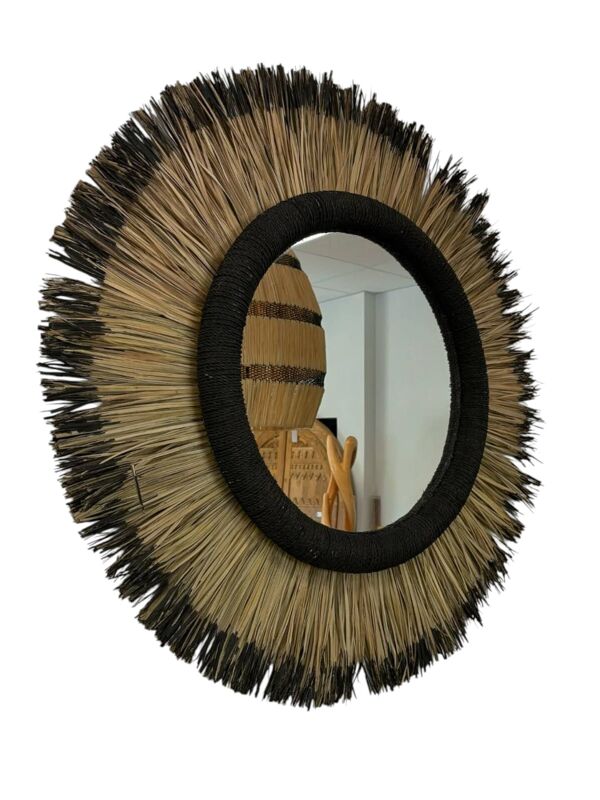 Miroir mural artisanal en fibres naturelles – style bohème chic